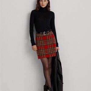 Lauren Ralph Lauren Women Plaid Mohair Pencil Mini Skirt Red Multi size 16